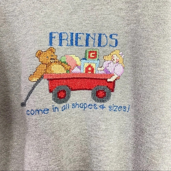 Vintage 90s Handmade Cross Stitch Nerdy Crewneck Pullover Sweatshirt Medium Gray - Picture 4 of 13